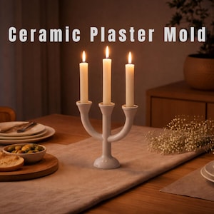 Molde de yeso para portavelas de cerámica moderno de 3 brazos: archivo STL para impresora 3D (descarga digital)