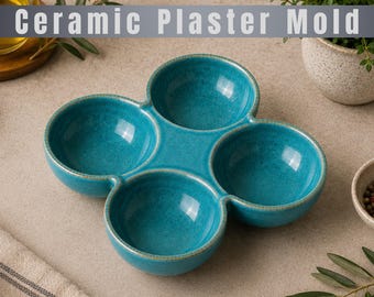 Quadruple Snack & Condiment Bowl Plaster Mold STL File  | 4-Part Ceramic Serving Dish (Digital Download)