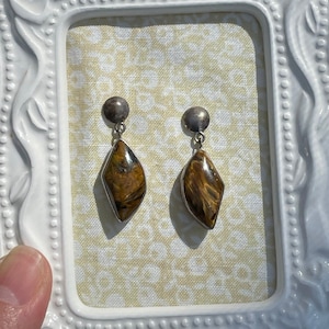 Tigers Eye Earrings Desert Rose Trading Vintage Stamped DTR .925 Sterling Nice Patina