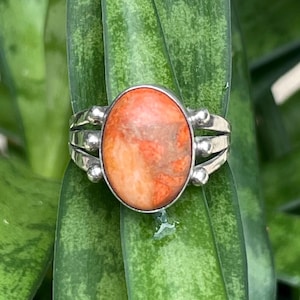 Peachy Sponge Coral Ring Sz 7 1/4 Signed David Aguilar Kewa Sterling  Native American Vintage
