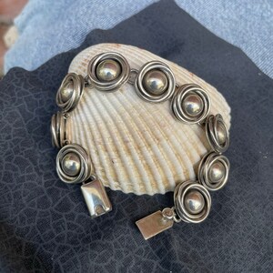 Vintage Taxco Bracelet Heavy Half Dome Swirls Circles Mexico Box Clasp Mid Century Sterling