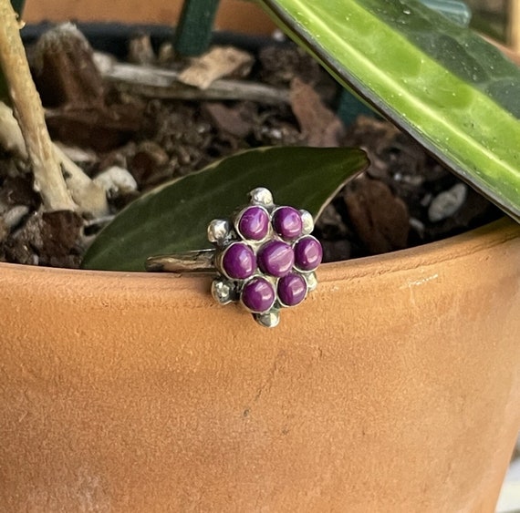 Berry Purple Sugilite Zuni Signed Dishta Flower R… - image 1