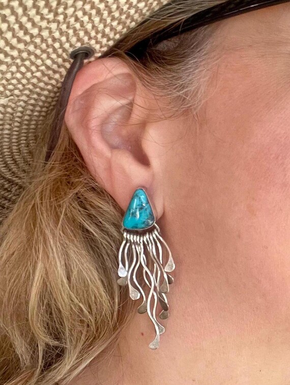 Fascinating Vintage Signed Native American Navajo Sterling Silver Cermonial Dancer Earrings Fascinating Vintage Signed Native American Navajo Sterling Silver Cermonial Dancer Earrings