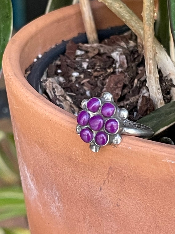 Berry Purple Sugilite Zuni Signed Dishta Flower R… - image 3