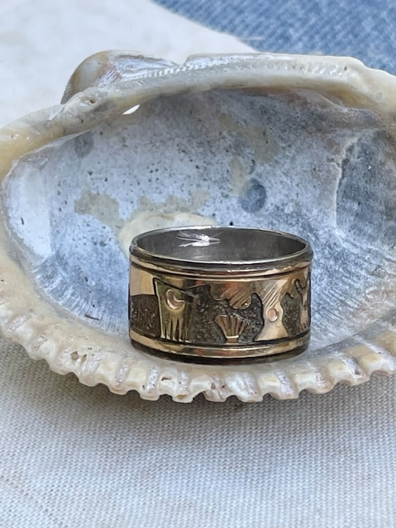 Fabulous Vintage Native American Navajo Sterling Silver And 12kgf Storyteller Bracelet Signed Fabulous Vintage Native American Navajo Sterling Silver And 12kgf Storyteller Bracelet Signed
