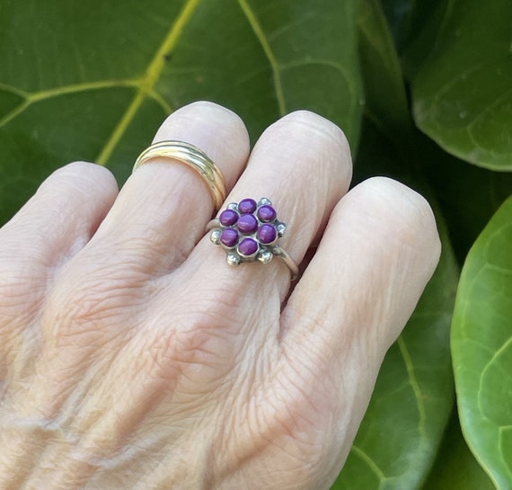 Berry Purple Sugilite Zuni Signed Dishta Flower R… - image 9