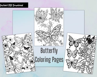 6 Printable Butterfly Coloring Pages, Coloring Page Pdf, Adult Color Pages, Printable Coloring Pages Adult, Beautiful Coloring Pages