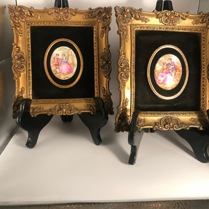 Vintage Victorian courting couple signed fragonard Mounted velvet frames