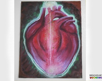 Origineel schilderij Hearts Heal - expressionistisch hart - glitter gemengde techniek