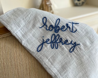 Hand Embroidered Personalized Muslin Swaddle