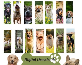 Set of 14 Dog Bookmarks, Digital Bookmarks to Dowload