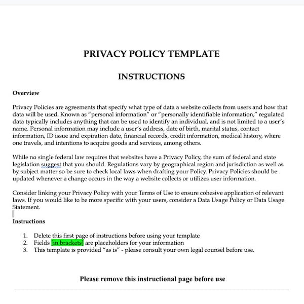 Privacy Policy Template Etsy Privacy Policy Template Etsy