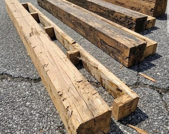 Custom Distressed Wood Mantel Shelf, Solid Beam Look. Box Beam Style