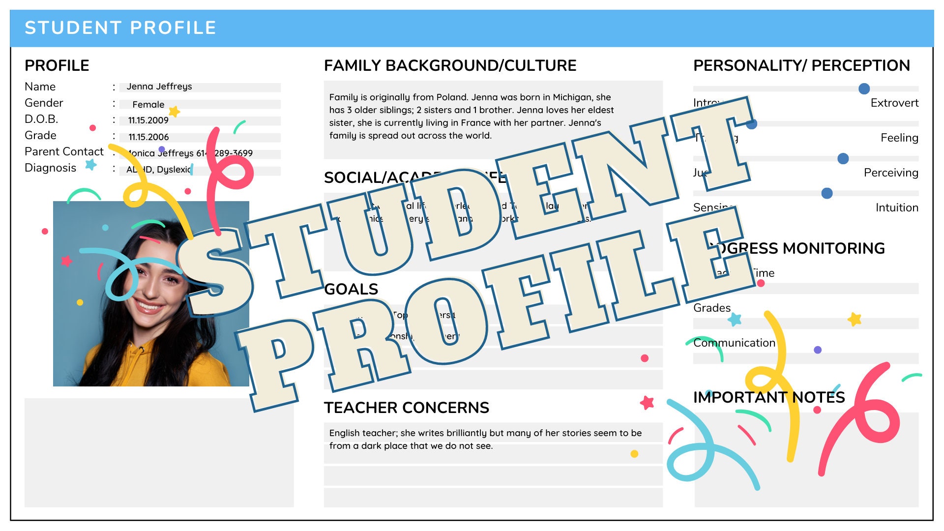 Student Profile Template Etsy Student Profile Template Etsy