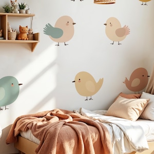 Adesivi murali Boho Birds / Set di 8 graziosi adesivi a forma di uccelli pastello, 12&quot;x13&quot; / Decorazione per la cameretta dei bambini, Arte per la sala giochi, Adesivi rimovibili per la cameretta dei bambini