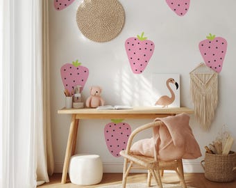 Strawberry Wall Decals – Crayon Style Fruit Stickers for Nursery & Kids Room | Removable Vinyl Decals, Crayon Collection 1365