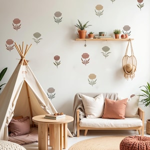 Boho Floral Wall Decals | Set of 20 | Minimalist Flower Stickers | Peel & Stick Removable Nursery And Kids Room Decor