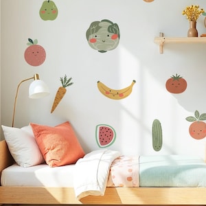 Crayon Fruits & Veggies Wall Decals Cute Kitchen Stickers, Nursery Playroom Decor Removable Vinyl, Food Theme Wall Art Eat your Veggies 1362