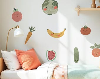 Crayon Fruits & Veggies Wall Decals | Cute Kitchen Stickers, Nursery Playroom Decor | Removable Vinyl, Food Theme Wall Art, Eat your Veggies