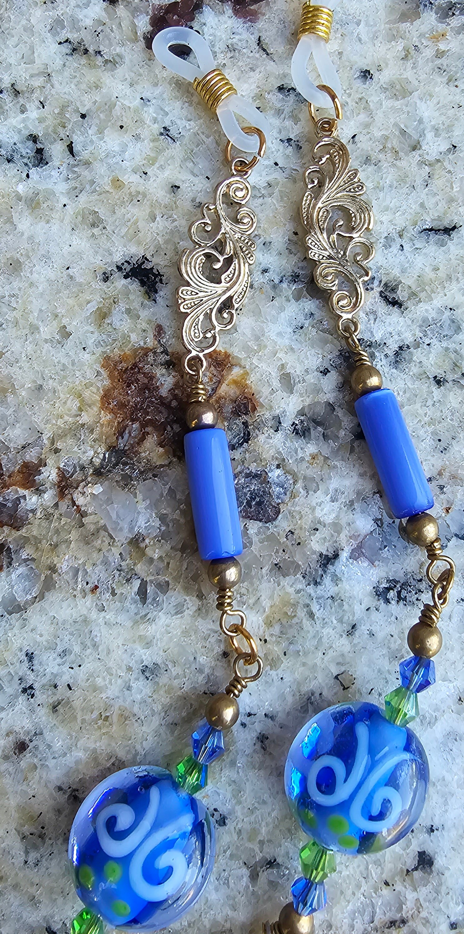 Blue and Green Beaded Eyeglass Chain, Reading Glasses Chain  display picture 3