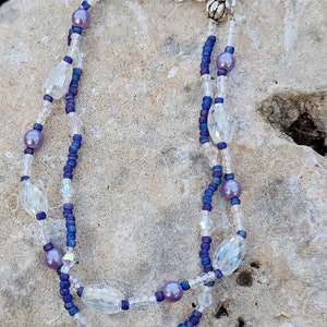 Plus size Ankle anklet Bracelet double strand periwinkle blue purple