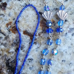 Blue with fan/shell Beaded Eyeglass Chain, Reading Glasses Chain, Eyeglass Holder, Eyeglass Necklace, Lanyard for Glasses,