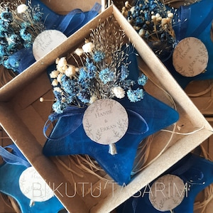 Star-Shaped Handmade Soap – Blue, Scented, with Dried Flowers, Boxed Wedding Favor