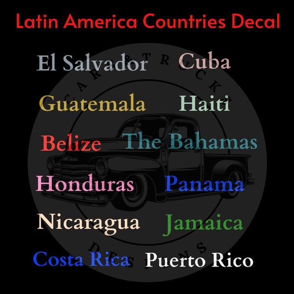 Latin America Countries Decal Stickers, Latin America Vinyl Decal Names, Car Decal Stickers, Car Bumper Stickers