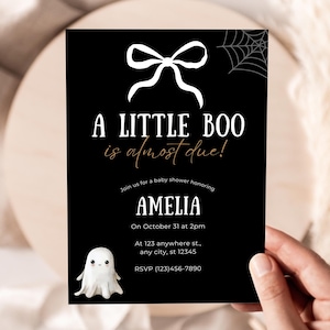 A Little Boo is Almost Due – Halloween Baby Shower Invitation | Editable Canva Template | Digital Download