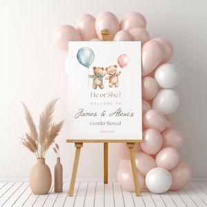 Bear Themed Gender Reveal Welcome Sign, Gender Reveal Party, Digital Download