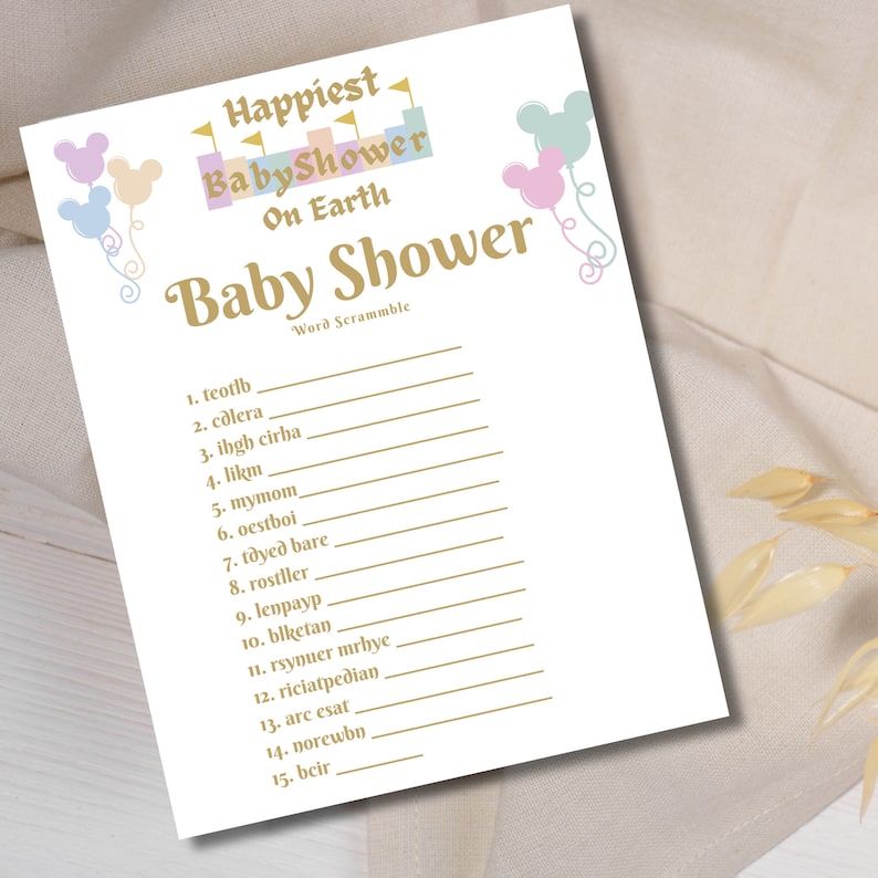 Magical Baby Shower Game Bundle – Set of beautifully designed printable baby shower games featuring enchanting Disney-inspired elements for a fun and memorable celebration