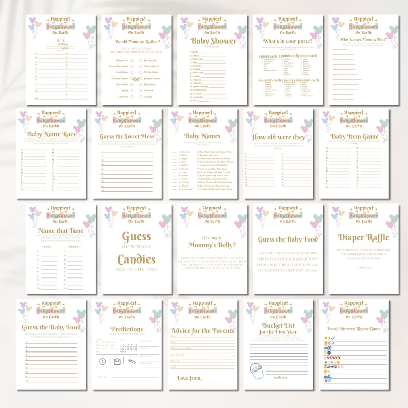 Instant Download: Disney Baby Shower Games – A printable, ready-to-use set of baby shower games with a whimsical Disney theme, perfect for adding magic to any baby shower