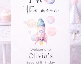 Editable Outer Space 2nd Birthday Welcome Sign, Digital Download, DIY Canva Template