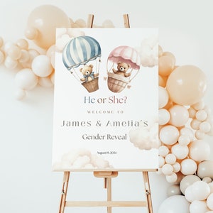 Bear Themed Gender Reveal Welcome Sign, Gender Reveal Party, Digital Download