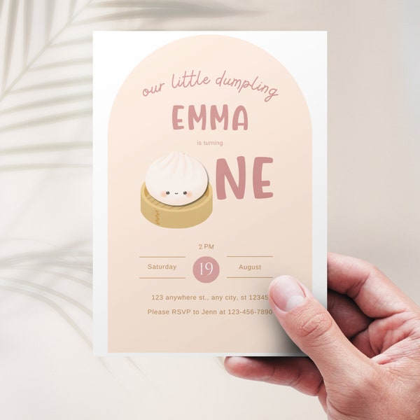 Editable Dumpling First Birthday Invitation, Cute Dim Sum Theme, Digital Download