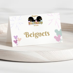 Disneyland thema verjaardag voedsel tenten, voedseletiketten, verjaardag decor, gelukkigste verjaardag op aarde, digitale download, Canva sjabloon