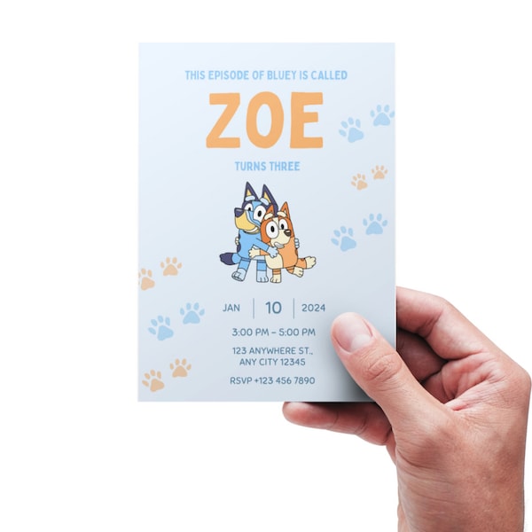 Editable Blue Dog Birthday Invitation Canva Editable Digital Invitation Printable Invitation