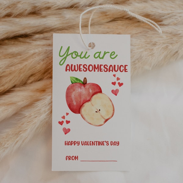 Valentine's Day Tag, Apple Sauce Tag, Valentine Gift Tag Template, Printable Applesauce Pouch Tag, Instant Download