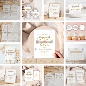 Disneyland Themed Baby Shower Bundle, Happiest Baby Shower On Earth, Invitation, Welcome Sign, Cupcake Toppers, Digital Download
