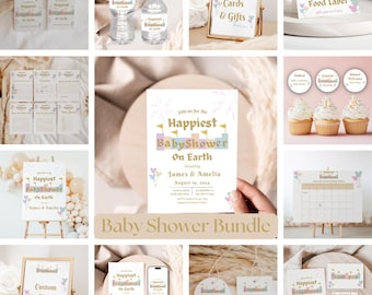 Disneyland Themed Baby Shower Bundle, Happiest Baby Shower On Earth, Invitation, Welcome Sign, Cupcake Toppers, Digital Download