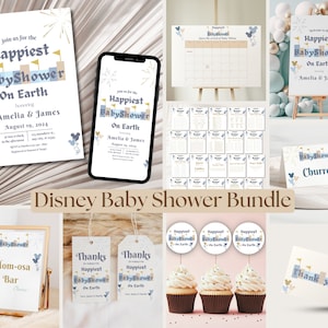 Disneyland Themed Baby Shower Bundle, Happiest Baby Shower On Earth, Invitation, Welcome Sign, Cupcake Toppers, Digital Download