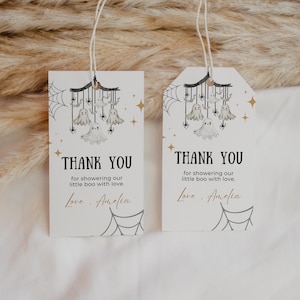 Editable Halloween Baby Shower Favor Tags, A Little Boo is Almost Due, Personalized Party Tags, Digital Canva Template, Instant Download