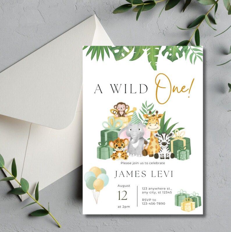 Wild One Birthday Invitation Template Editable Digital Download