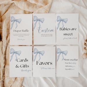 Blue Bow Baby Shower Sign Bundle | Elegant Baby Shower Decor | Customizable Canva Sign