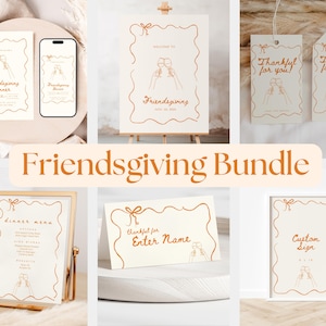 Pacote digital Friendsgiving | Imprimíveis caprichosos para festa de Ação de Graças | Convites, placa de boas-vindas, etiquetas para lembrancinhas, menu e cartões de lugar