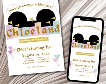 ANY AGE Disneyland Birthday Invitation, Disneyland Birthday, Canva Template, Disney Party