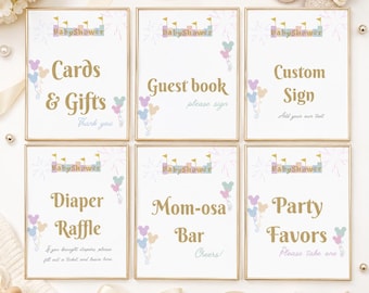 Disneyland Themed Baby Shower Sign Bundle - Editable Canva Template, DIY Baby Shower
