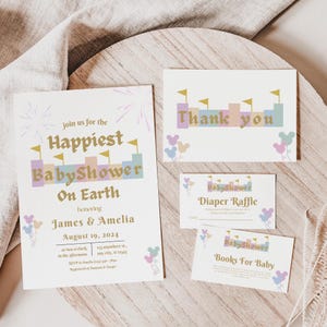 Happiest Baby Shower on Earth Invitation, Disneyland Baby Shower, Baby Shower Invitation, DIY Baby Shower, Canva Template, Digital Download
