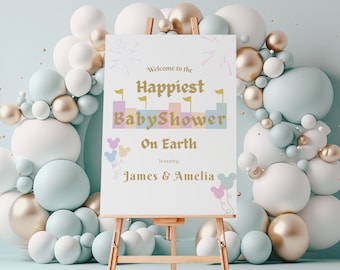 Happiest Baby Shower On Earth Welcome Sign, Baby Shower Sign, Disneyland Baby Shower, Digital Download, Canva Template