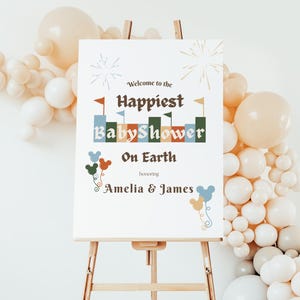 Disneyland Themed Baby Shower Welcome Sign - Editable Canva Template - Digital Download